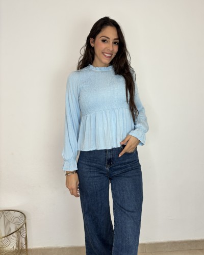 Camisa Frunce Celeste