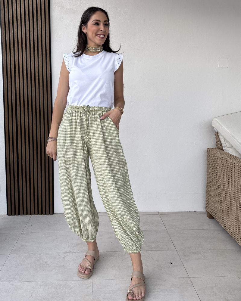 Pantalón Bombacho Vichy Verde