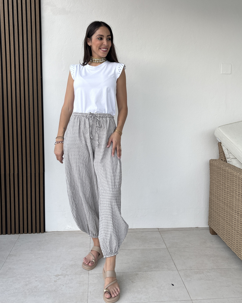 Pantalón Bombacho Vichy Taupe